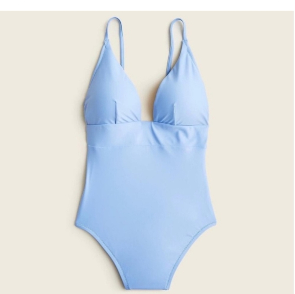 J. Crew Deep V-Neck French One Piece Swimsuit NWT Light Blue, Size 6